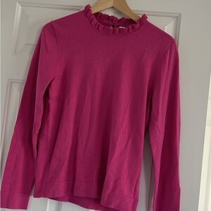 JCREW Fuchsia Long Sleeve Ruffle Neck Sweater Cotton Small NWT